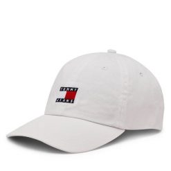 Czapka z daszkiem Tommy Jeans. Białe czapki z daszkiem damskie Tommy Jeans, bez wzorów, z jeansu. Za 119.99 zł.