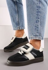Czarne Sneakersy na Platformie z Kontrastującymi Detalami i Wywiniętym Językiem Amirila. Czarne obuwie sportowe damskie Renee, z materiału, bez zapięcia. Za 69.99 zł.
