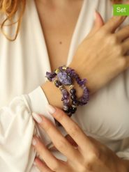 Pierres de Jade Bransoletki (3 szt.) z ametystami rozmiar: onesize. Różowe bransoletki damskie Pierres de Jade, z mosiądzu. Za 73.99 zł.