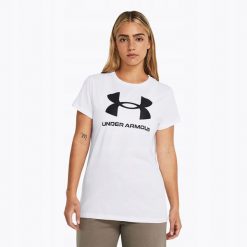 Koszulka T-Shirt Damski Sportowy Biały Under Armour Rival Logo Xxl. Białe koszulki sportowe damskie Under Armour, xxl, bez wzorów, bez ramiączek, do biegania. Za 129.99 zł.