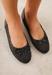 Czarne Siateczkowe Balerinki z Plecioną Cholewką z Kokardką Lilinrelle. Czarne balerinki damskie Born2be, bez wzorów, z jeansu. Za 69.99 zł.