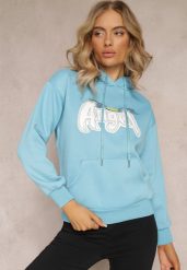 Jasnoniebieska Ocieplona Bluza Kangurka z Nadrukiem Pralle. Niebieskie bluzy damskie Renee, l, bez wzorów, z kapturem. Za 79.99 zł.