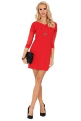 Czerwona Dopasowana Sukienka z Transparentnym Rękawem 3/4. Czerwone sukienki damskie Merribel, bez wzorów, z bawełny, wizytowe, bez ramiączek. Za 108.90 zł.