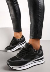 Czarne Sneakersy na Grubej Podeszwie z Metalicznymi Wstawkami Venussa. Czarne obuwie sportowe damskie Renee, bez zapięcia. Za 99.99 zł.