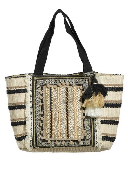 BLE Shopper bag w kolorze czarno-jasnobrązowym - 45 x 25 x 15 cm rozmiar: onesize. Brązowe shopper bag BLE, z aplikacjami, z materiału, na ramię, bez dodatków. Za 139.87 zł.