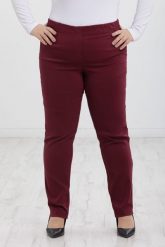 Bordowe spodnie Nilda z prostą nogawką wysoki stan PLUS SIZE XXL. Czerwone spodnie materiałowe damskie Nasi partnerzy, bez wzorów, z elastanu, krótkie. Za 159.90 zł.