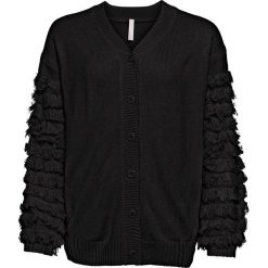 Sweter rozpinany z rękawami z frędzlami bonprix szary melanż. Kardigany damskie bonprix. Za 41.99 zł.