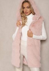 Różowa Kamizelka z Futerkiem i Kapturem o Prostym Kroju Sinavira. Czerwone kamizelki damskie Renee, na zimę, l, bez wzorów, z futra. Za 159.99 zł.