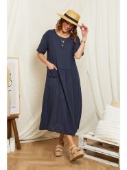 Rodier Lin Lniana sukienka w kolorze granatowym rozmiar: XL/XXL. Niebieskie sukienki damskie Rodier Lin, bez wzorów, ze lnu, bez ramiączek. Za 184.89 zł.