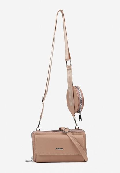 Jasnobrązowa Dwukomorowa Torebka na Ramię z Dwoma Odpinanymi Paskami Siarana. Brązowe torebki klasyczne damskie Born2be, z jeansu, na ramię, małe, bez dodatków. Za 79.99 zł.
