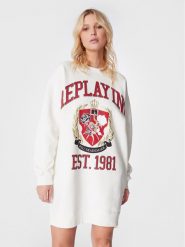 Replay Sukienka dzianinowa W9740B.000.23190P Biały Regular Fit. Białe sukienki damskie Replay, bez wzorów, z bawełny, bez ramiączek. Za 639.99 zł.