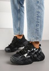 Czarne Sneakersy z Designerskim Sznurowaniem Nuritha. Czarne obuwie sportowe damskie Renee, bez zapięcia. Za 99.99 zł.