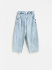 Jeansy barrel leg z przeszyciami - niebieski. Niebieskie jeansy damskie Reserved. Za 139.99 zł.