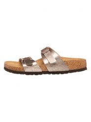 Birkenstock Klapki "Sydney" w kolorze szarobrązowym rozmiar: 37. Brązowe klapki damskie Birkenstock, bez wzorów, z materiału, z otwartym noskiem, bez obcasa, bez zapięcia. Za 314.96 zł.