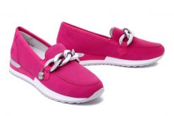 RIEKER REMONTE R2544-32 rose, półbuty/mokasyny damskie. Czerwone mokasyny damskie Rieker Remonte, ze skóry, bez obcasa. Za 286.93 zł.