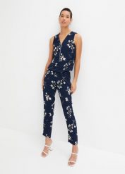 Kombinezon. Niebieskie kombinezony damskie bonprix, bez wzorów, eleganckie, bez kołnierzyka, bez ramiączek. Za 147.99 zł.