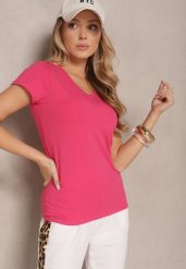 Różowy T-shirt z Bawełny w Serek Tolirina. Czerwone t-shirty damskie Renee, l, bez wzorów, z bawełny, bez kołnierzyka. Za 24.99 zł.