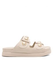 DeeZee Klapki WS6099-01 Beżowy. Brązowe klapki damskie DeeZee, bez wzorów, z syntetyku, bez obcasa, bez zapięcia. Za 119.99 zł.