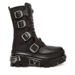 Botki NEW ROCK. Czarne botki damskie NEW ROCK, rockowe, bez obcasa, na koturnie, bez zapięcia. Za 1,279.00 zł.