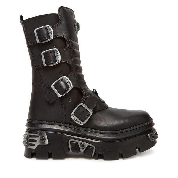 Botki NEW ROCK. Czarne botki damskie NEW ROCK, rockowe, bez obcasa, na koturnie, bez zapięcia. Za 1,149.00 zł.