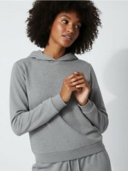 Bluza hoodie basic - szary. Szare bluzy damskie Sinsay, l, bez wzorów, bez kaptura. W wyprzedaży za 19.99 zł.