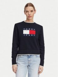 Tommy Jeans Sweter Intarsia Flag Badge DW0DW22316 Granatowy Relaxed Fit. Niebieskie swetry klasyczne damskie Tommy Jeans, m, z bawełny, bez kołnierzyka. Za 409.99 zł.