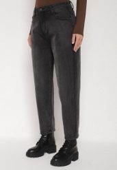 Szare Jeansy o Kroju Mom Fit z Wysokim Stanem Ralerra. Szare jeansy damskie Born2be, bez wzorów, z jeansu. Za 109.99 zł.