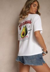 Biały T-shirt z Bawełną ze Wzorem Awokado Tilannia. Białe t-shirty damskie Renee, m, bez wzorów, z bawełny, bez kołnierzyka. Za 69.99 zł.