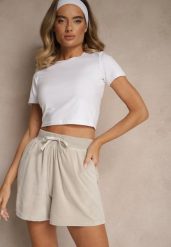 Jasnoszare Szorty Welurowe z Wiązaniem Ralavelle. Szare szorty damskie Renee, bez wzorów, z weluru. Za 54.99 zł.