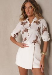 Biała Koszula z Bawełną ze Wzorem Ptaków Lumevire. Białe koszule damskie Renee, l, z aplikacjami, z bawełny, eleganckie, bez kołnierzyka, bez ramiączek. Za 54.99 zł.