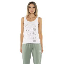 Odzież sportowa lekka z bawełna na co dzień. Biała koszulki sportowe damskie LEONE 1947 APPAREL, bez wzorów, z bawełny, bez ramiączek, na fitness i siłownię. W wyprzedaży za 69.47 zł.