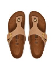 Birkenstock Japonki Gizeh Big Buckle LENB 1024007 Beżowy. Brązowe klapki damskie Birkenstock, bez wzorów, z nubiku, bez obcasa, bez zapięcia. Za 486.99 zł.