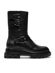 AGL Botki Chunky Biker D756589PGKD0711013 Czarny. Czarne botki damskie AGL, ze skóry, bez obcasa, na płaskiej podeszwie, bez zapięcia. Za 1,739.00 zł.
