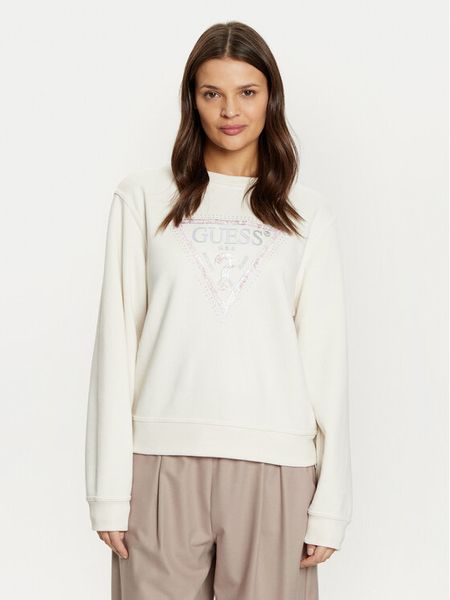 Guess Bluza W5RQ09 K8802 Écru Regular Fit. Bluzy damskie Guess, xl, z aplikacjami, z bawełny, bez kaptura. Za 219.99 zł.
