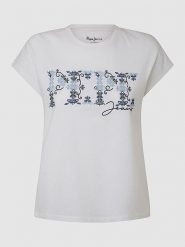 Pepe Jeans Koszulka w kolorze białym rozmiar: M. Białe bluzki damskie Pepe Jeans, m, bez wzorów, z bawełny, bez kołnierzyka, bez ramiączek. Za 83.42 zł.