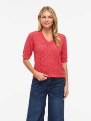 Vila Sweter "Visava" w kolorze różowym rozmiar: L. Różowe swetry klasyczne damskie Vila, l, z bawełny, bez kołnierzyka. Za 114.71 zł.