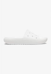 Klapki Dla Dorosłych Crocs Classic v2 Slide. Białe klapki damskie Crocs, bez wzorów, z materiału, bez obcasa, bez zapięcia. Za 111.99 zł.