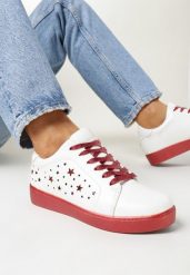 Biało-Czerwone Sneakersy Sznurowane Tazaya. Białe obuwie sportowe damskie Born2be, bez zapięcia. Za 29.99 zł.