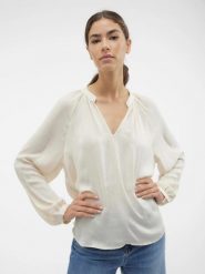 Vero Moda Bluzka w kolorze kremowym rozmiar: M. Brązowe bluzki damskie Vero Moda, m, bez wzorów, bez kołnierzyka, bez ramiączek. Za 86.99 zł.