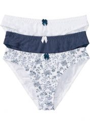 Figi bawełniane (3 pary). Niebieskie figi bonprix, bez wzorów, z bawełny. Za 67.99 zł.