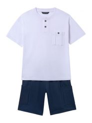 Mayoral Komplet t-shirt i spodenki 6686 Granatowy Regular Fit. Niebieskie t-shirty i koszulki chłopięce Mayoral, bez wzorów, z bawełny, bez kołnierzyka, bez ramiączek. Za 159.99 zł.