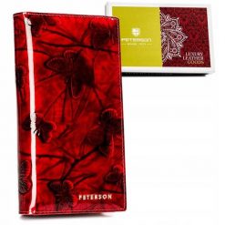 Portfel damski Peterson PTN 421431-BF czerwony. Czerwone portfele damskie Peterson, bez wzorów, ze skóry. Za 109.99 zł.