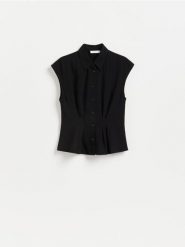 Taliowana koszula z wiskozą - czarny. Czarne koszule damskie Reserved, l, bez wzorów, z tkaniny, bez kołnierzyka, bez ramiączek. Za 99.99 zł.