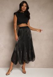 Czarna Spódnica o Rozkloszowanym Kroju z Błyszczącą Nitką Lumorisse. Czarne spódnice damskie Renee, na co dzień, l, bez wzorów, eleganckie, maxi. Za 69.99 zł.