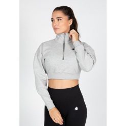 Ocala Cropped Bluza z zamkiem błyskawicznym do połowy - Szary. Szare bluzy damskie GORILLA WEAR, m, bez wzorów, bez kaptura. Za 191.00 zł.