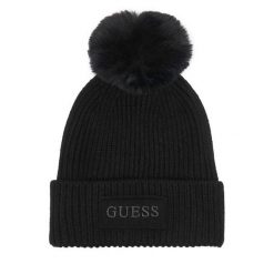 Czapka Guess. Czarne czapki damskie Guess, na zimę, z aplikacjami. Za 154.99 zł.