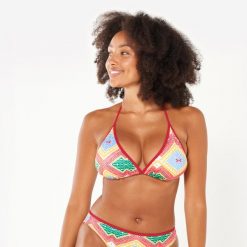 Góra kostiumu kąpielowego surfingowego damska Olaian Mae Sangria. Zielone bikini OLAIAN, bez wzorów, z elastanu. Za 39.99 zł.