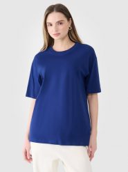 4F T-shirt oversize gładki damski - granatowy XS. Niebieskie t-shirty damskie 4F, xs, bez wzorów, z bawełny, bez kołnierzyka. W wyprzedaży za 39.99 zł.