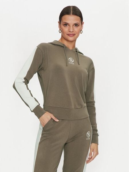 Guess Bluza Elea V4YQ02 KCDN0 Khaki Relaxed Fit. Brązowe bluzy damskie Guess, xxs, z aplikacjami, z wiskozy, bez kaptura. Za 199.99 zł.