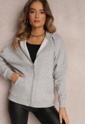 Szara Bluza z Kapturem i Suwakiem Oversize Des. Szare bluzy damskie Renee, na zimę, m, bez wzorów, z dzianiny, z kapturem. Za 69.99 zł.